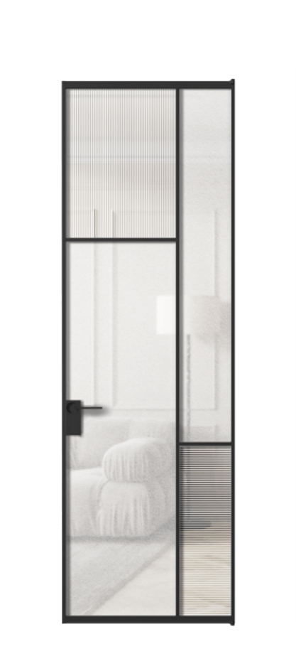 Межкомнатная дверь Мозаик АЛПЛ041.10 Алюминий Черный Рифлёное стекло "Дюна", триплекс, 6 мм + Фактурное стекло "Лёд", триплекс Цена 176470 ₽ | Volhovec
