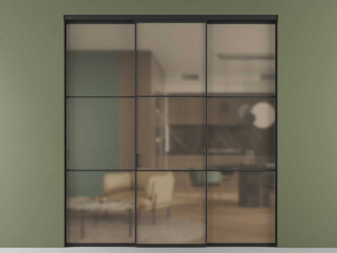 Перегородка Formato внутри проёма трёхстворчатая АЛПР 040.03 Алюминий Черный Сатинированное бронзовое стекло, триплекс. Скрытый короб ЧЕР Цена 57164800 so'm 1. Полотно 3 шт. (800/2100 мм)
2. Комплект установки раздвижной системы
3. Базовый комплект фурнитуры
4.Ручка RONDO. Фабрика дверей Волховец 8 (800) 551 43 19 Перегородка Formato внутри проёма трёхстворчатая АЛПР 040.03 Алюминий Черный Сатинированное бронзовое стекло, триплекс Цена 57164800 so'm | Volhovec