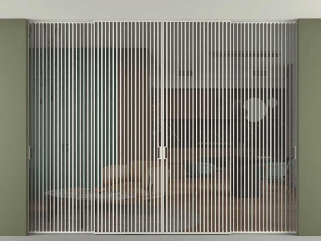 Перегородка Formato внутри проёма скрытое крепление в потолок 4 створки АЛПР 040.06 Алюминий Белый Прозрачное серое стекло, триплекс Цена 917820 ₽ | Volhovec