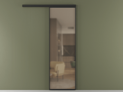 Алюминевая перегородка vd1_01 Бронза сатин триплекс ЧЕР. Цвет Алюминий Черный. Материал Алюминий. Коллекция Перегородка Formato вдоль стены одностворчатая. Картинка.