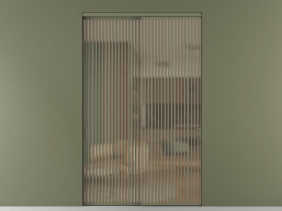 Алюминевая перегородка АЛПР 040.06_АОТ_САТ ОРАНЖ_new. Цвет Алюминий оливковый тёмный. Материал Алюминий в эмали. Коллекция Перегородка Formato внутри проёма 2 створки. Картинка.