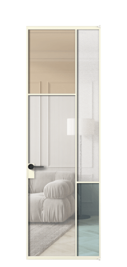 Дверь межкомнатная АЛПЛ041.10 АМБ 4 стекла. Цвет Алюминий молочно-белый. Материал Алюминий в эмали. Коллекция Mosaic. Картинка.