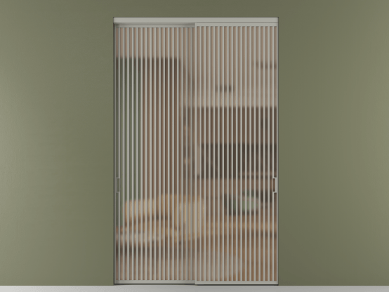 Алюминевая перегородка АЛПР 040.06_АНСР_САТ ОРАНЖ_new. Цвет Алюминий нейтральный серый. Материал Алюминий в эмали. Коллекция Перегородка Formato внутри проёма 2 створки. Картинка.