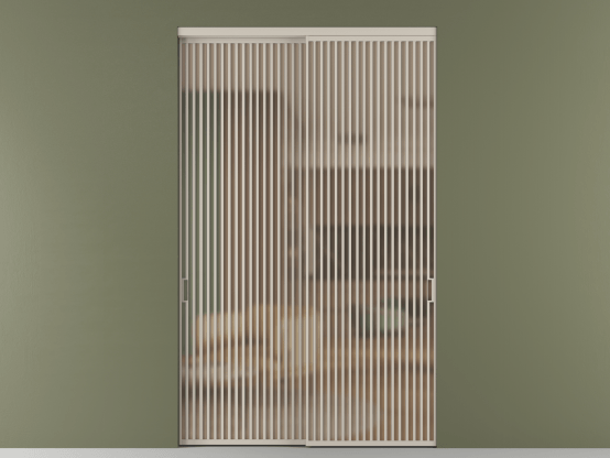 Алюминевая перегородка АЛПР 040.06_АСБЖ_САТ ОРАНЖ_new. Цвет Алюминий светло-бежевый. Материал Алюминий в эмали. Коллекция Перегородка Formato внутри проёма 2 створки. Картинка.