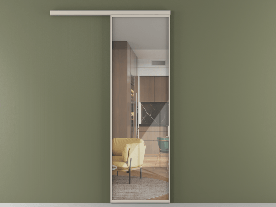 Алюминевая перегородка АЛПР 040.01 АСБЖ Алюминий светло-бежевый Stopsol Clear прозрачное. Цвет Алюминий светло-бежевый. Материал Алюминий в эмали. Коллекция Перегородка Formato вдоль стены 1 створка. Картинка.