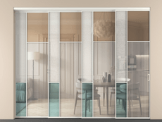 Перегородка Mosaic внутри проёма 4 створки с синхронным механизмом