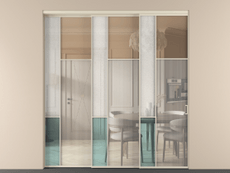 Перегородка Mosaic внутри проёма 3 створки с синхронным механизмом