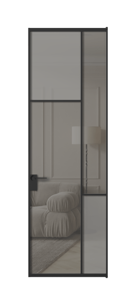 Дверь межкомнатная АЛПЛ041.10 ЧРН Серый сатин матовое + Серый прозрачное. Цвет Алюминий Черный. Материал Алюминий. Коллекция Мозаик. Картинка.